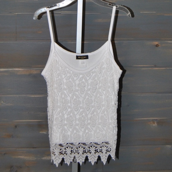 Maxima Tops - Maxima USA White Lace Camisole Tank Top, Size L